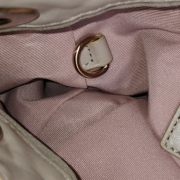 Vintage COACH 13420 Op Art Signature Beige Canvas & Leather Shoulder Bag 12"X12" - Picture 8 of 10